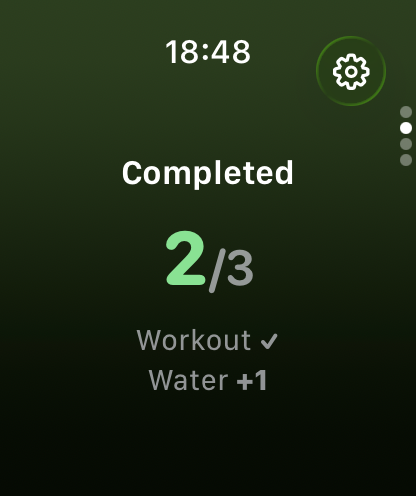 Completed: 2 of 3 goals, Workout and Water